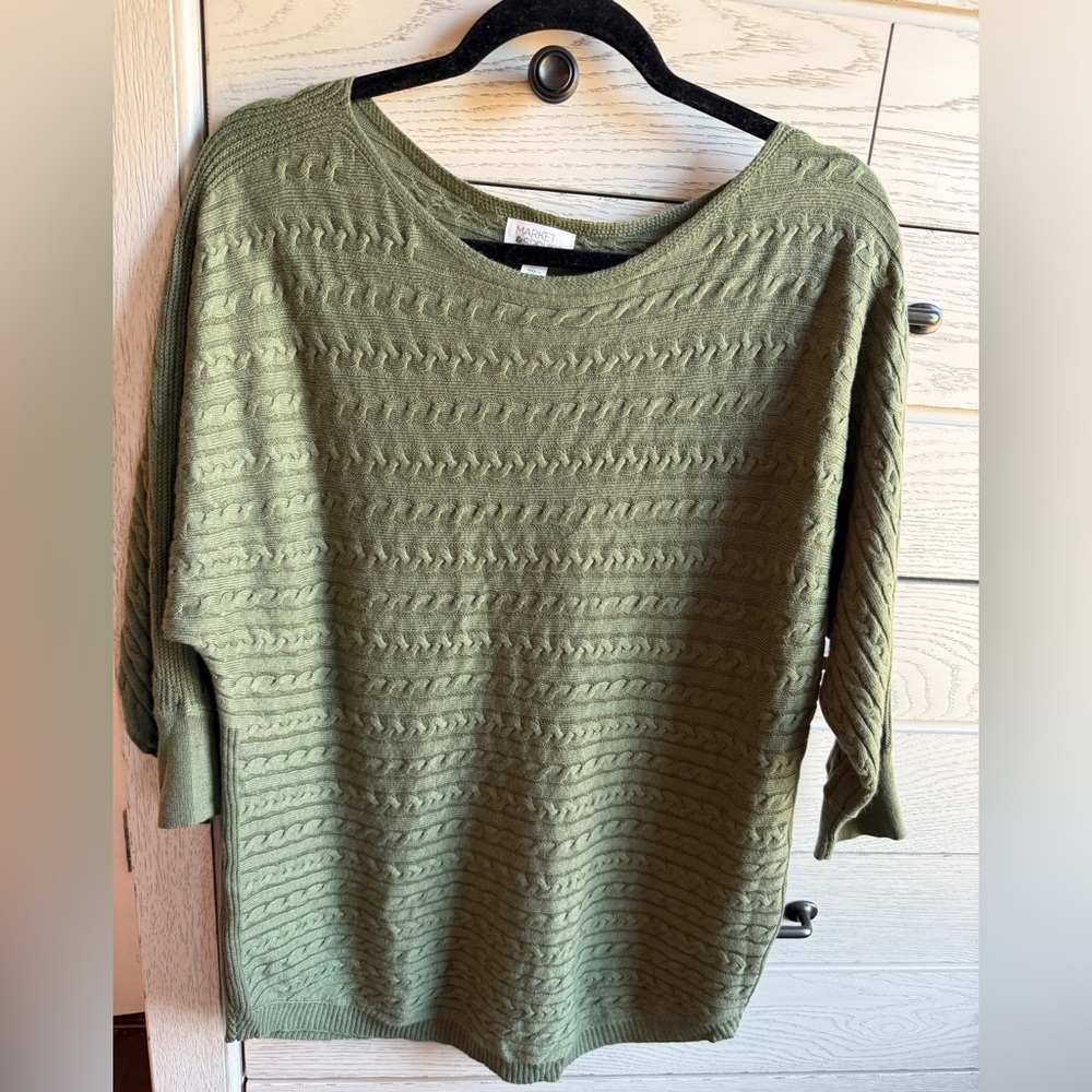 Market & Spruce Olive Cable-Knit Scoop Neck Sweater